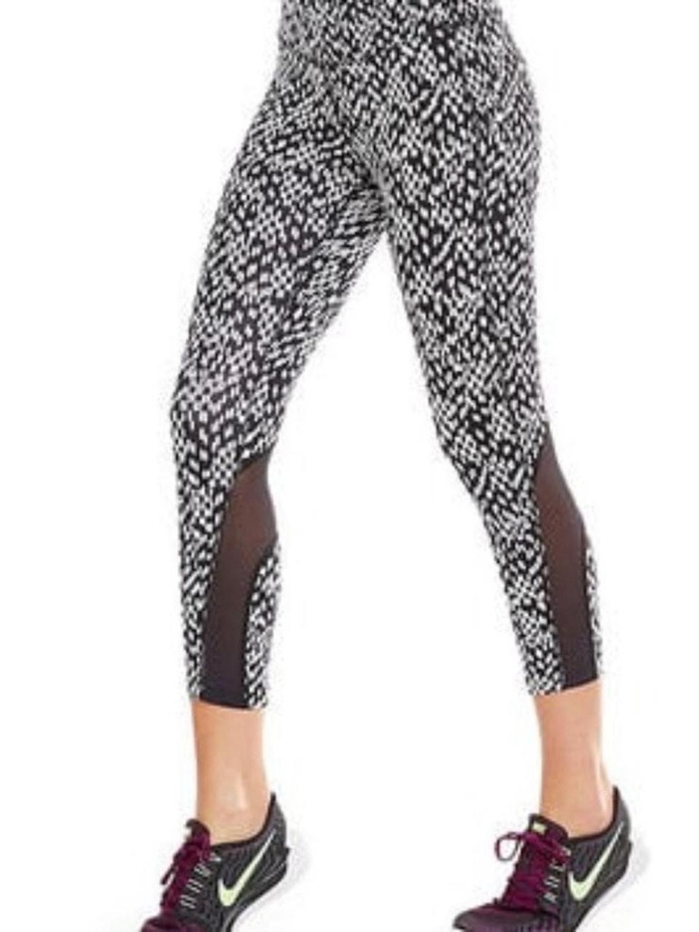 Nike Black & White Printed Capri Leggings with Mesh Insets
